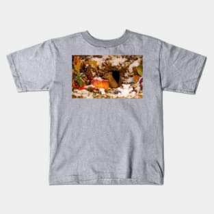 winter mouse in the snow with apple autumn christmas Kids T-Shirt